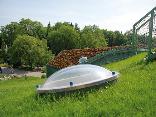 Sky lights on a green roof